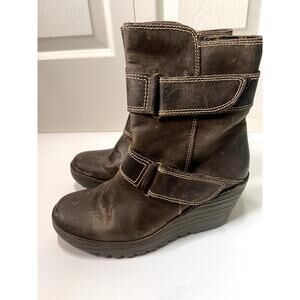 Fly London Y2K Wedge Boots Brown Leather